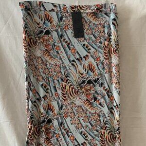 ED HARDY Tiger Floral Printed Mesh Maxi Skirt in Sky Blue Sz Large